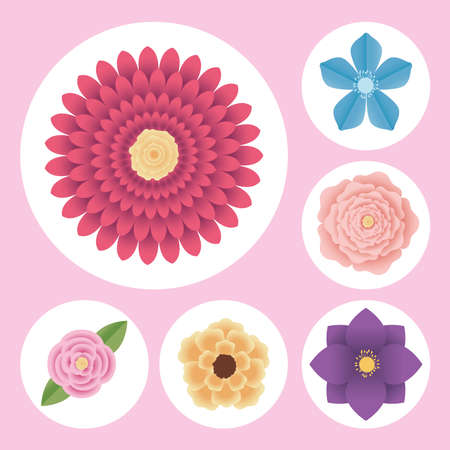 cute six flowers set iconsのイラスト素材