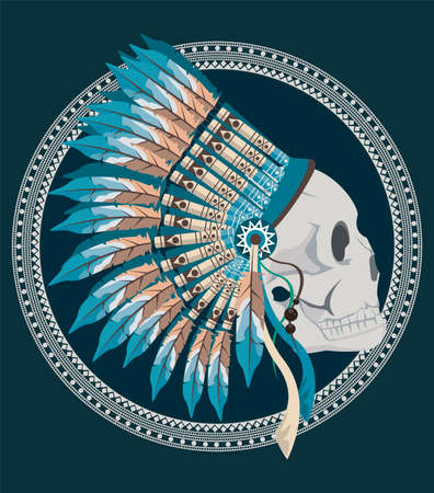 indian native skull with feathersのイラスト素材