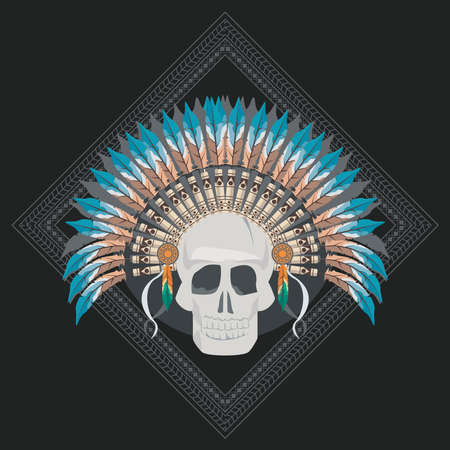 skull indian front war bonnetのイラスト素材