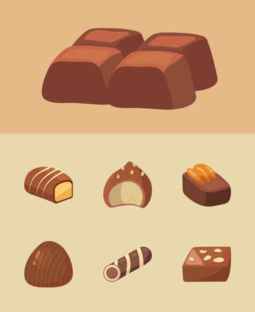 seven chocolates candies delicious iconsのイラスト素材