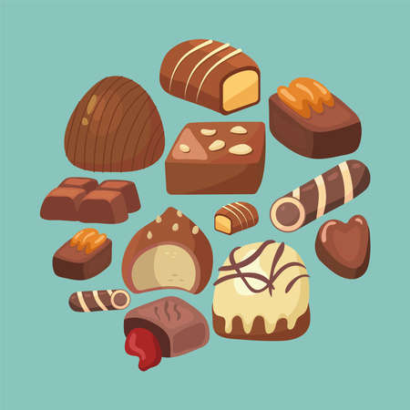 chocolates candies delicious icons aroundのイラスト素材