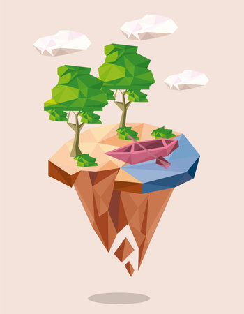 boat in lowpoly style sceneのイラスト素材