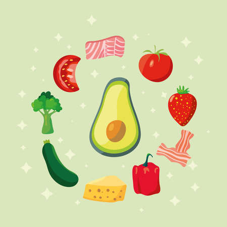 avocado and ketogenic ingredients iconsのイラスト素材