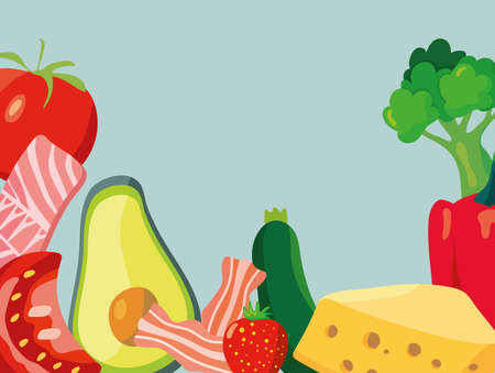 ketogenic ingredients set icons frameのイラスト素材