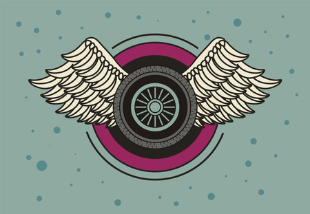 wheel ride flying retro styleのイラスト素材
