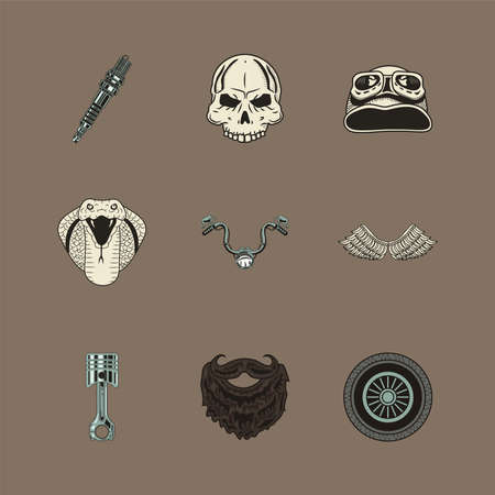 nine biker patches set iconsのイラスト素材