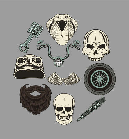 biker patches set icons aroundのイラスト素材