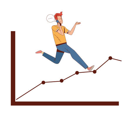 man running of goal in statistic graphicのイラスト素材