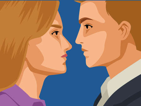 elegants blond couple profiles charactersのイラスト素材