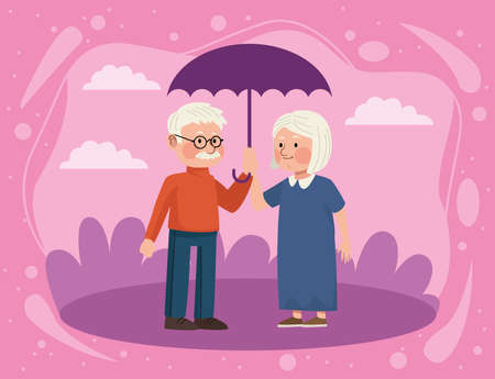 grandparents couple in landscape sceneのイラスト素材