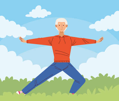 grandfather doing sport athlete characterのイラスト素材