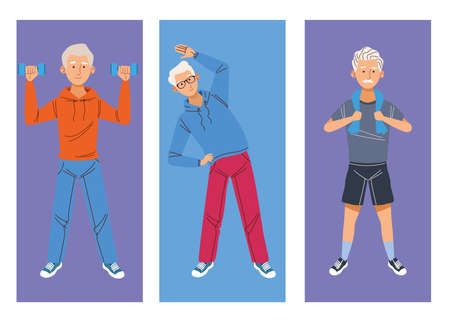 three athletic elder persons charactersのイラスト素材
