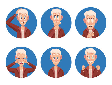 six old men with alzheimers symptomsのイラスト素材