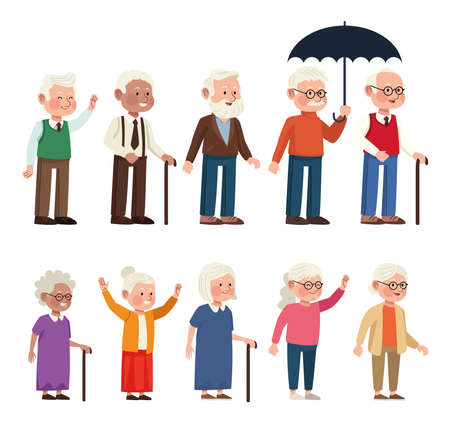 ten elder persons old charactersのイラスト素材