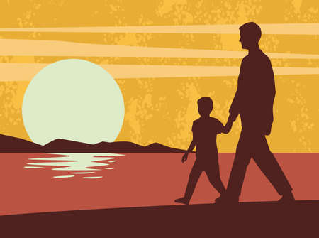 father and son landscape sceneのイラスト素材