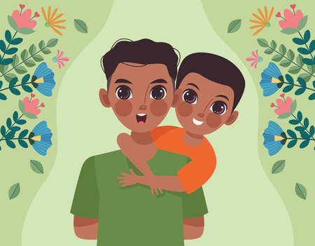 afro daddy lifting little son charactersのイラスト素材