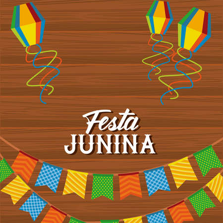 festa junina wooden card sceneのイラスト素材