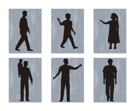 seven fathers and kids characters silhouettesのイラスト素材