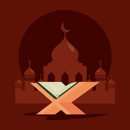 mosque and quran bookのイラスト素材
