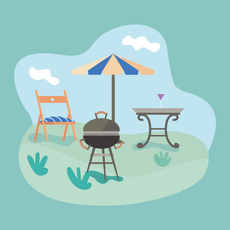 garden furniture sceneのイラスト素材