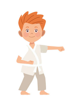 blond boy practicing karateのイラスト素材