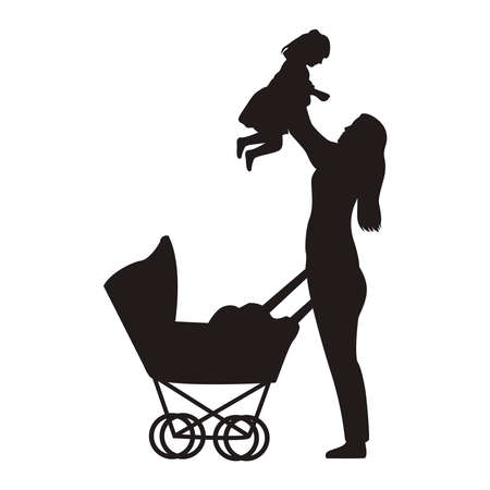 mother lifting baby daugtherのイラスト素材