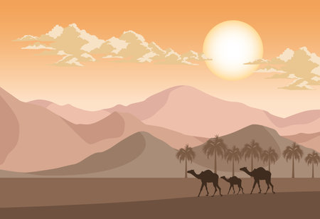 desert with camelsのイラスト素材