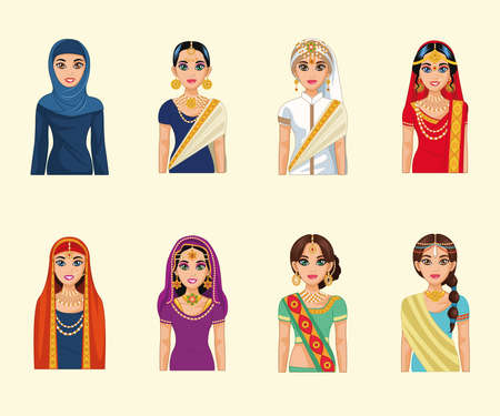 eight arabic brides charactersのイラスト素材