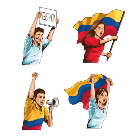 four colombians protestingのイラスト素材