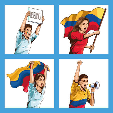 colombians people protestingのイラスト素材