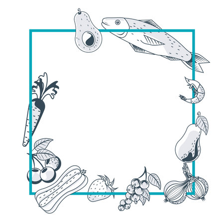 organic food square frameのイラスト素材