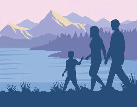 parents with sonのイラスト素材