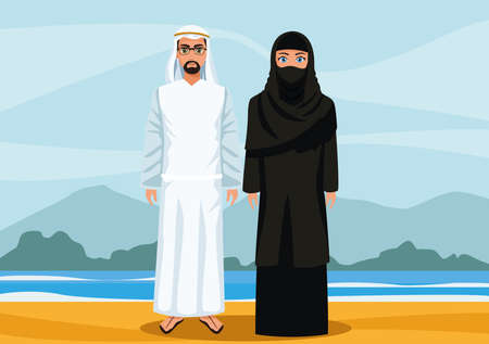 muslim couple landscapeのイラスト素材