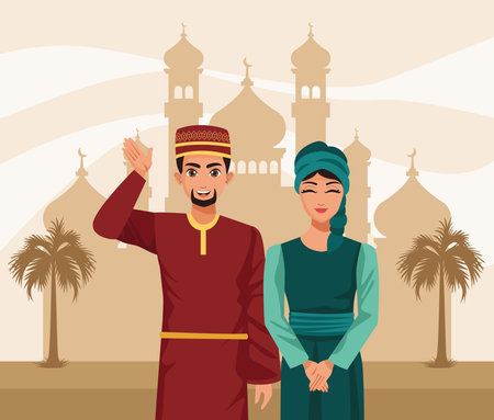 muslim couple in mosqueのイラスト素材