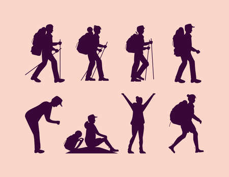 eight adventurers silhouettesのイラスト素材