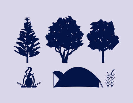 six camping silhouettesのイラスト素材