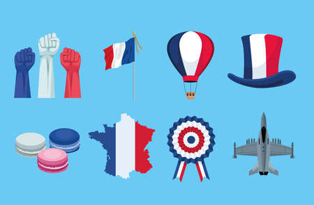 eight bastille day iconsのイラスト素材