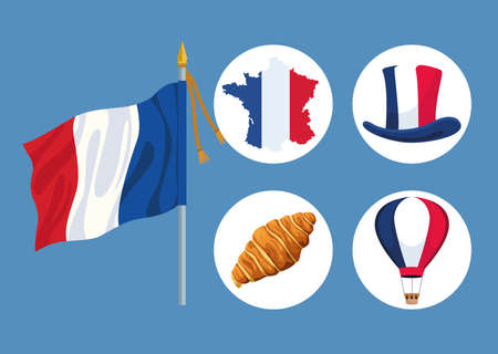 five bastille day iconsのイラスト素材