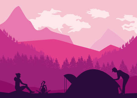 adventurers and tent sceneのイラスト素材