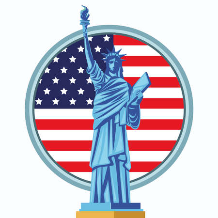 liberty statue and flagのイラスト素材