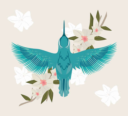 blue bird and flowersのイラスト素材