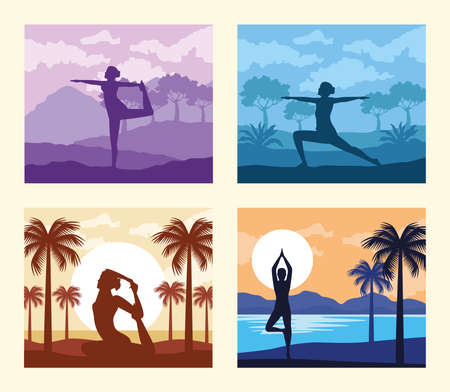 yoga poses scenesのイラスト素材