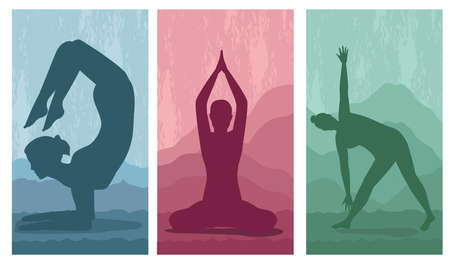 three yoga positionsのイラスト素材