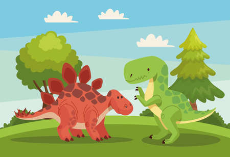 dinosaurs in landscapeのイラスト素材