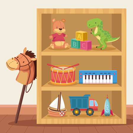 nine toys in shelvingのイラスト素材