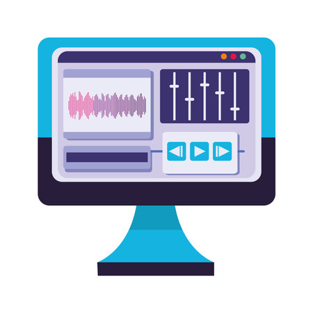 desktop with musical softwareのイラスト素材