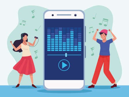 dancers couple and smartphoneのイラスト素材