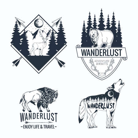 four wanderlust letteringsのイラスト素材