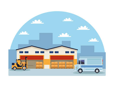 logistic warehouse sceneのイラスト素材