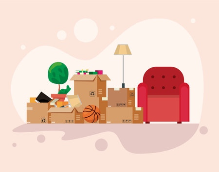 Delivery moving out boxes and chairのイラスト素材
